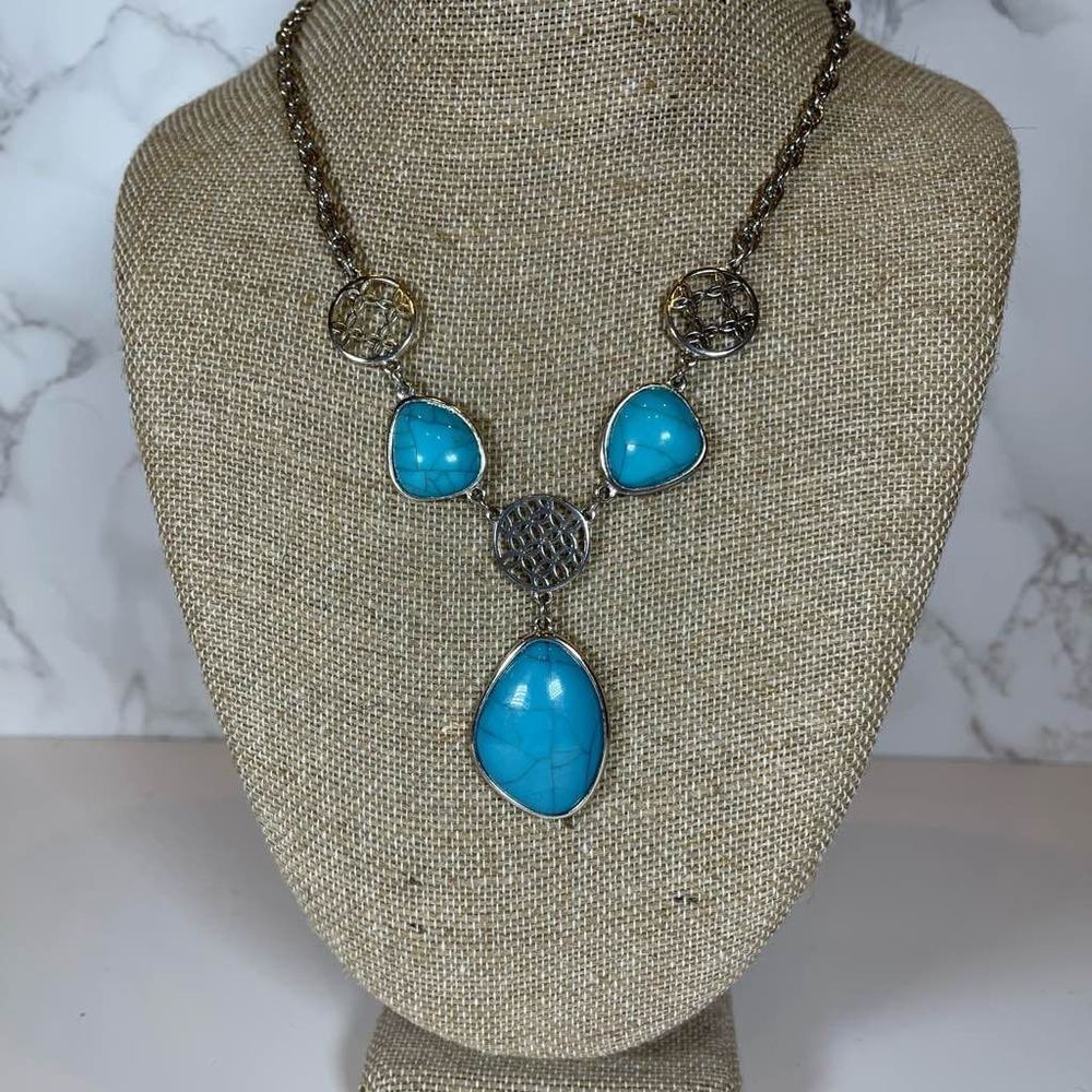 Baskin Brothers Faux Turquoise necklace silver tone